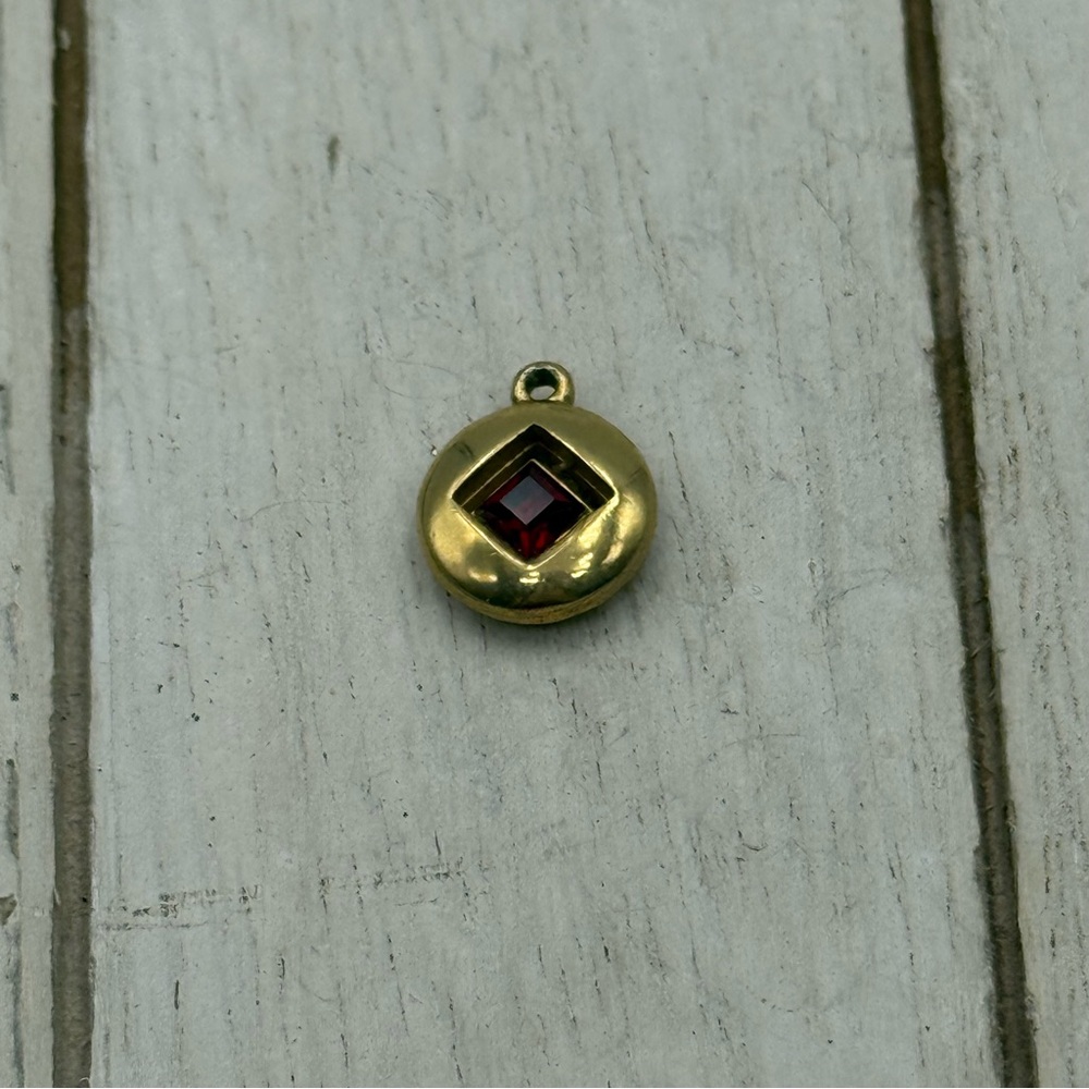 Super small Gold tone Pendant with Red Gemstone